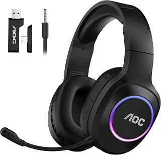 AOC Wireless Gaming Headset for PC, PS5/4, Switch, 2.4GHz Ultra-Low Latency & Bluetooth 5.4 & Wired, 7.1 Surround Sound, Noise Cancelling Mic, 239g Lightweight PC Headphones with 45H Battery