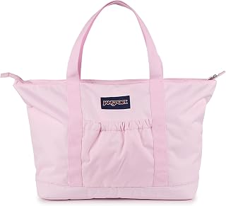 JanSport Daily Tote Spacious Main Compartment, Dual Shoulder Handles, Front Drop Pocket, Zippered Closure, Pink Ice