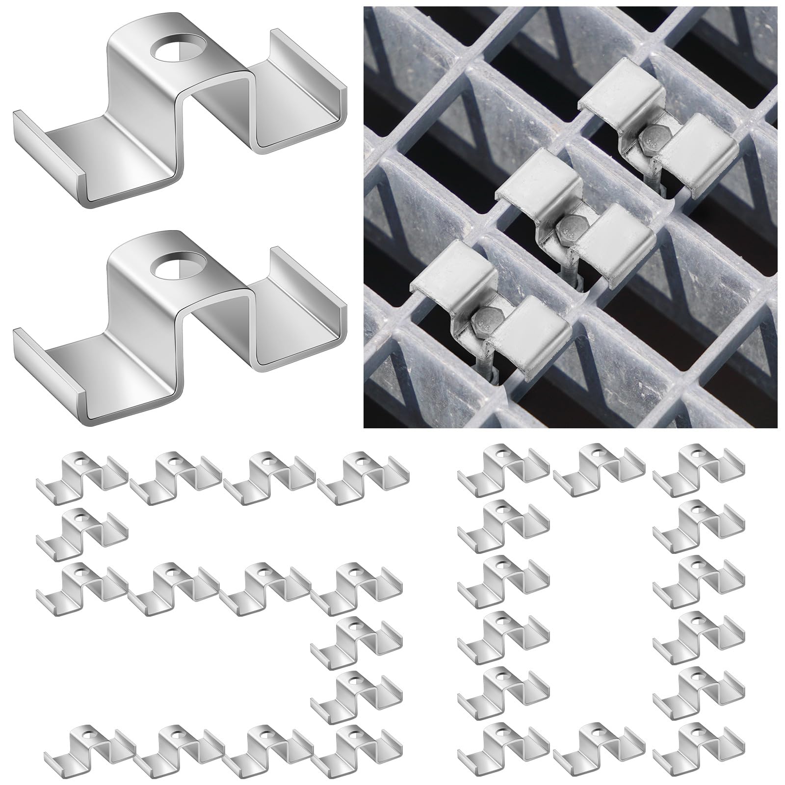 MorningRo 50 Pcs Grating Saddle Clip for 1/4" Screw Grate Bar Clips, Silver | Ga