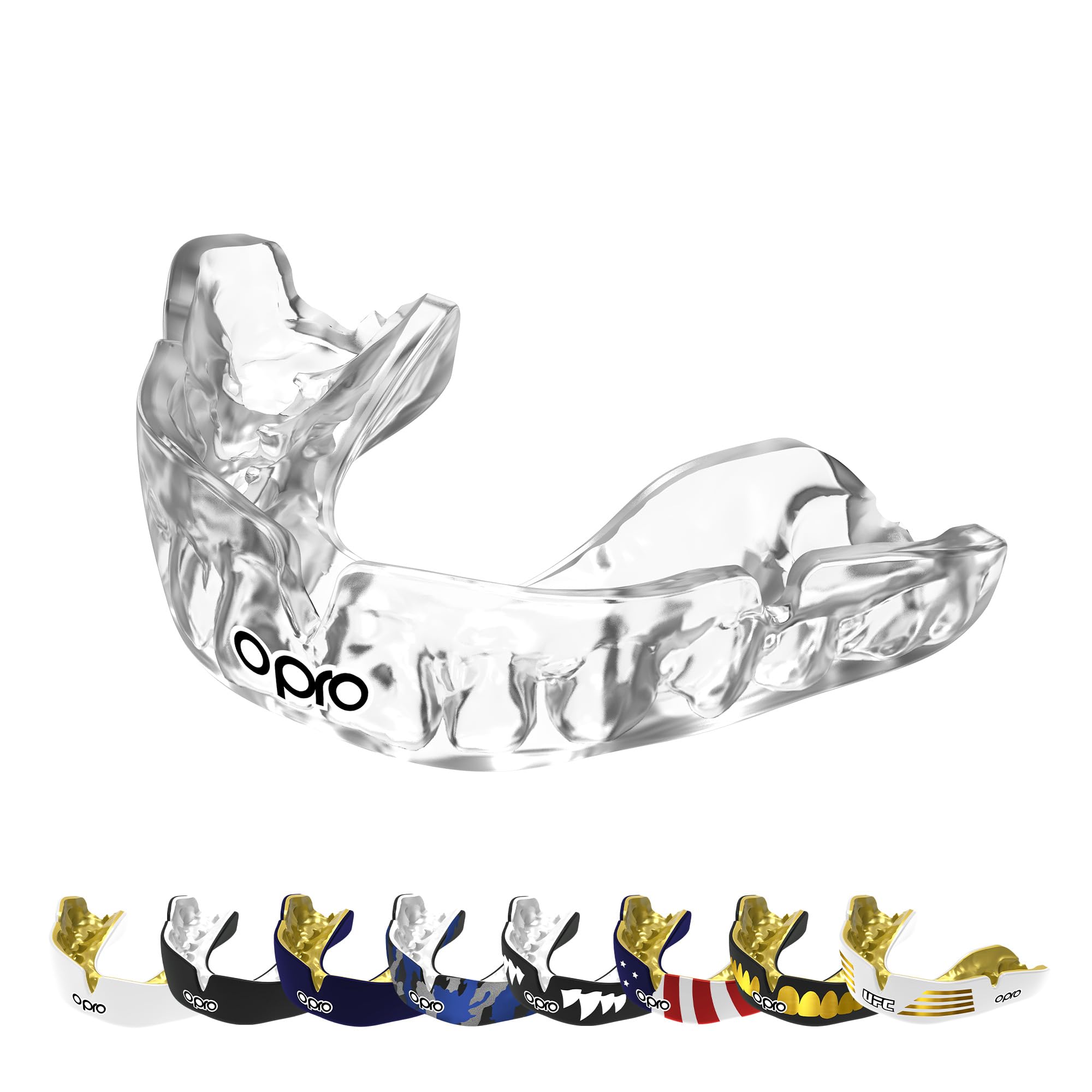 OPRO Instant Custom Fit Moldable Mouth Guard, Dentist Level, Clear/Gold | Self-F
