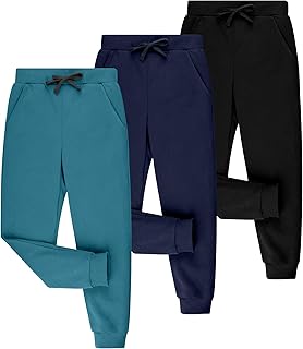 BIG ELEPHANT Boys Sweatpants 3 Pack, Joggers with Pockets & Drawstring