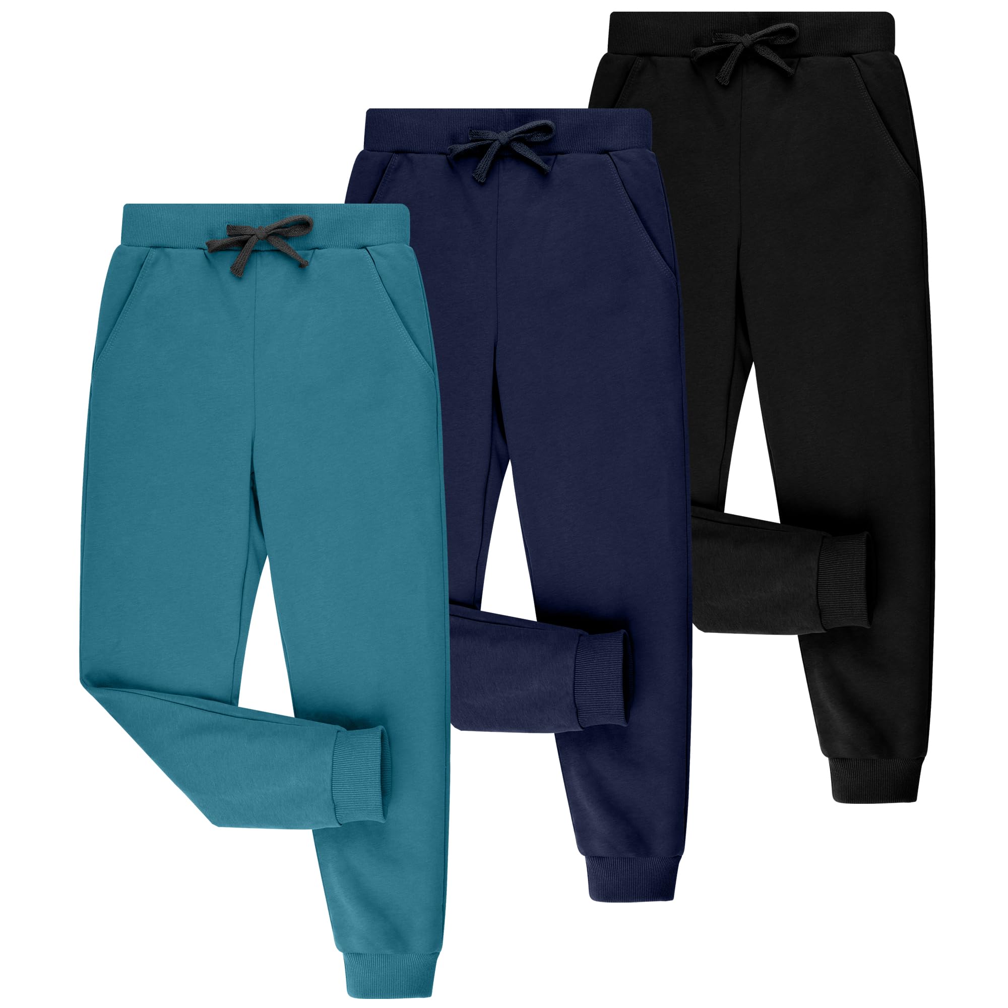 BIG ELEPHANT Boys Sweatpants 3 Pack, Joggers with Pockets & Drawstring
