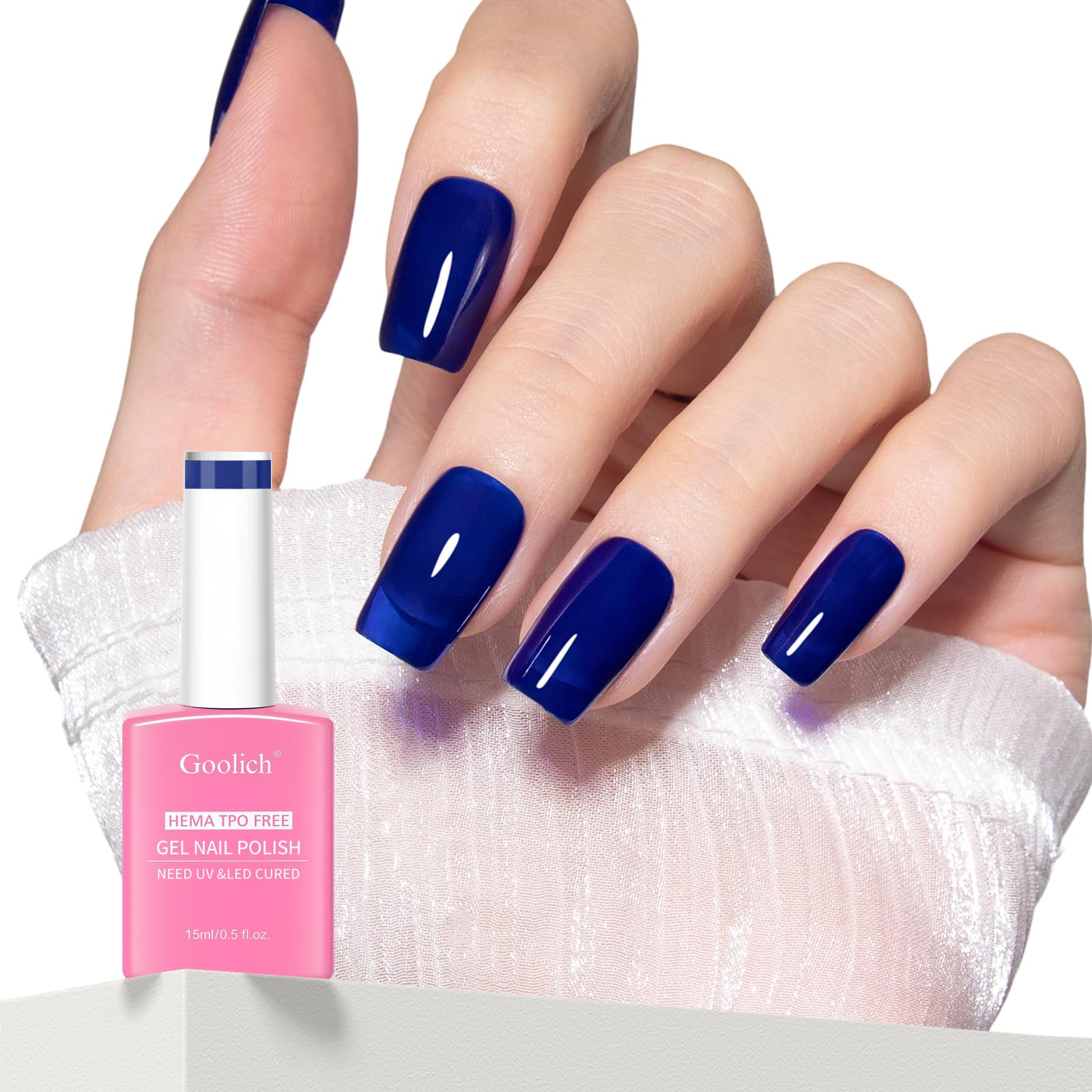 Blue Gel Polish, 15 ML HEMA & TPO Free Navy Blue Gel Nail Polish Soak off U V LE