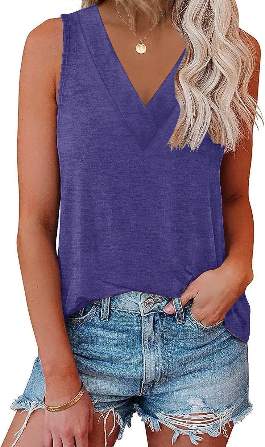EyMuse Summer Sleeveless V Neck Tank Tops for Women Casual Basic Shirts Classic 