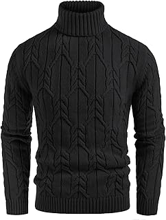 GRACE KARIN Mens Turtleneck Sweaters Cable Knit Twisted Pullover