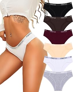 FINETOO 6 Pack Women's Cotton Underwear Slip Soft Hipster Panties Sexy Briefs Multipack Athletic Underpants S-XL