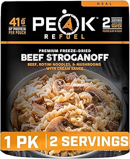 Peak Refuel Beef Stroganoff Freeze-Dried Backpacking Meal with Real Meat | Real meat beef stroganoff, High protein, Non GMO ingredients, Lightweight camping meal, Just add water, Ready in 10 minutes