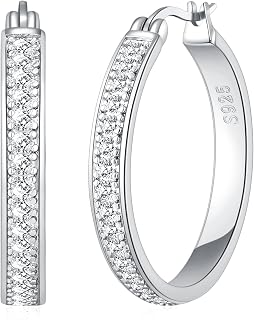 BMMYE Rhinestone Hoop Earrings for Women Sparkly Large CZ Hoops for Sensitive Ears Non Tarnish Sterling Silver/Gold Plated Rhinestone Earrings 20/30/40/50/60/70mm