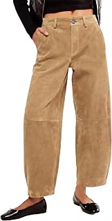 Tankaneo Pantaloni da donna in finta pelle scamosciata, a vita alta, gamba