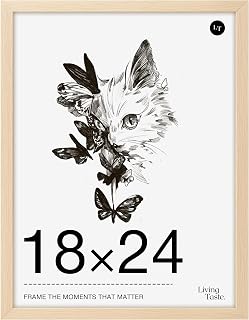 LIVINGTASTE 18x24 Frame Natural Solid Wood Veneer 18 x 24 Poster Frame with Shatterproof Plexiglass 18 x 24 Picture Frames Wall Hanging Modern Wooden 18x24 Frames Without Mat for Home Office Decor, 1 Pack