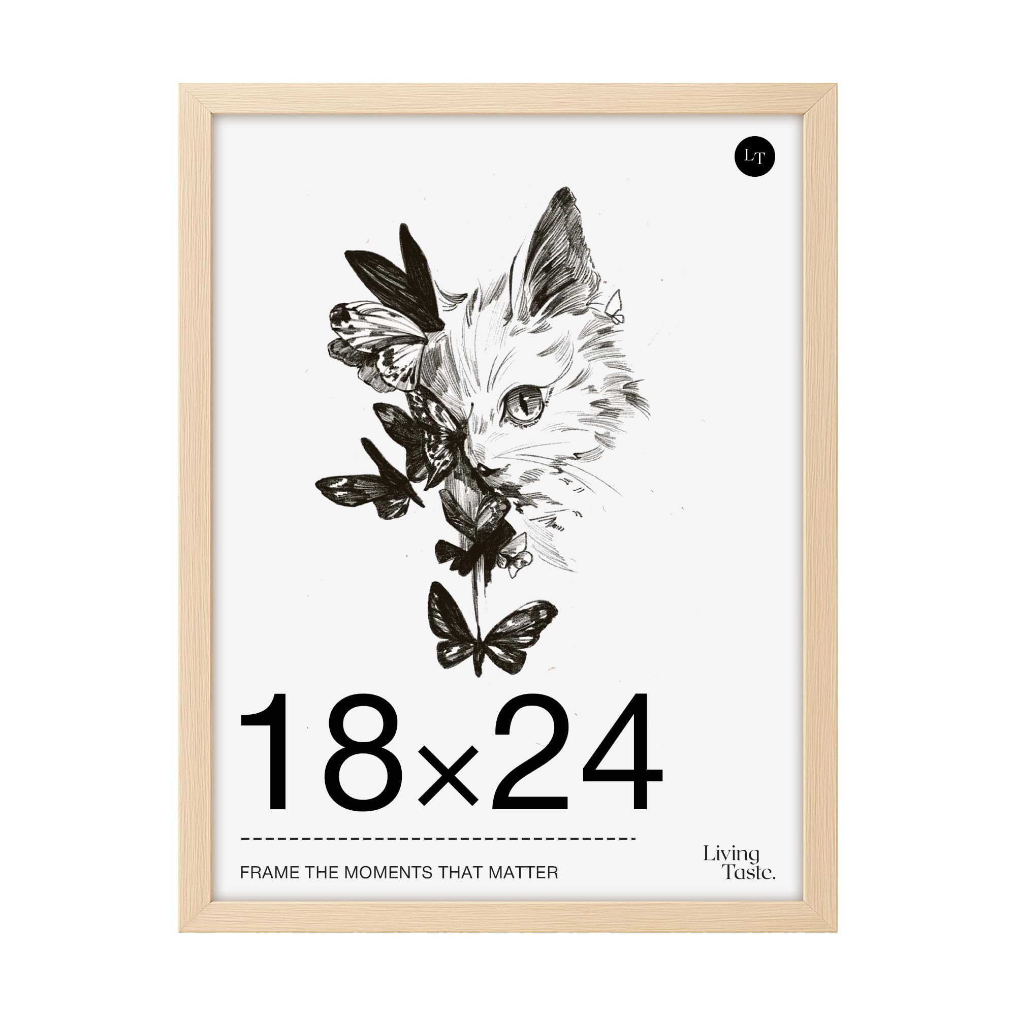 LIVINGTASTE 18x24 Frame Natural Solid Wood Veneer 18 x 24 Poster Frame with Shat
