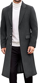 COOFANDY Men Trench Coat Long Casual Single Brested Overcoat Notched Collar