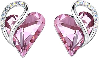 Leafael Infinity Love Heart Stud Earrings for Women, Birthstone and Healing Stone, Gifts for Mom, Wife, and Her, Silver Plated