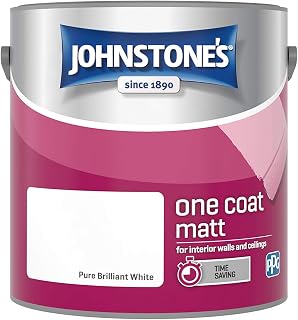 Johnstone's - One Coat Matt Emulsion Paint - Pure Brilliant White - 2.5L | Smooth Matt Finish, Interior Walls & Ceilings, One Coat Coverage, Easy to Apply, Washable & Wipeable, Long Lasting Colour