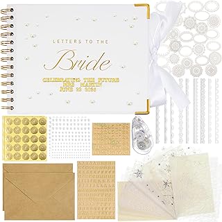 Humyoun Letters to Bride Scrapbook,8.5 X 7 Inch,Classic,White | Wedding Guest Book with Envelopes, Bridal Shower Bachelorette Memory , DIY Blank Scrapbook