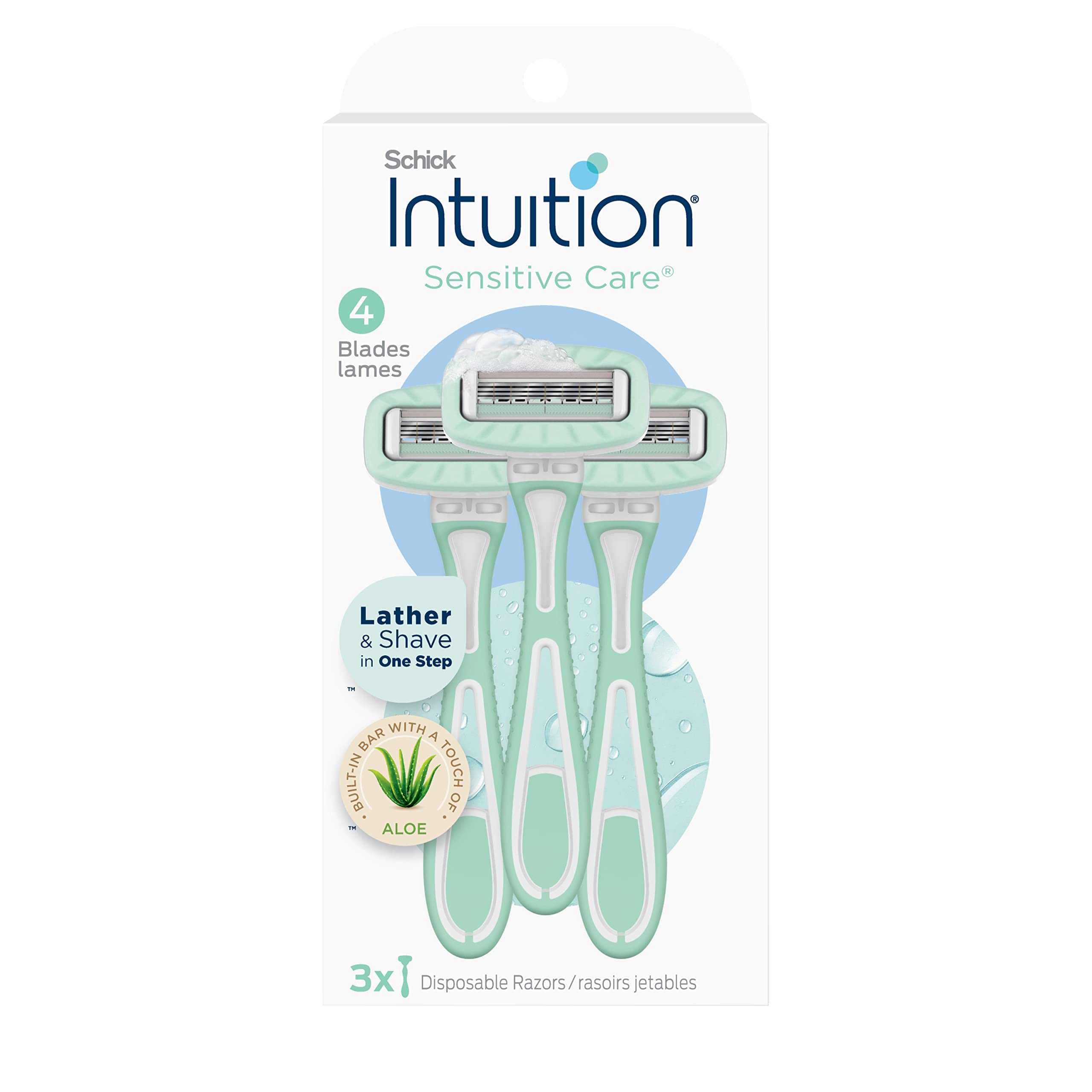 Schick Intuition Disposable Razors for Sensitive Skin| 4-Blade Razor | 3 Count |