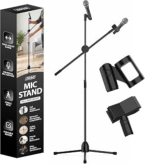 ZENO Microphone Stand Boomarm | Portable Mic Stand | Adjustable Boom Arm for Musicians, Schools, Meeting Rooms, Live Perfomances | Fits All Microphones | 190CM Max Height | Black