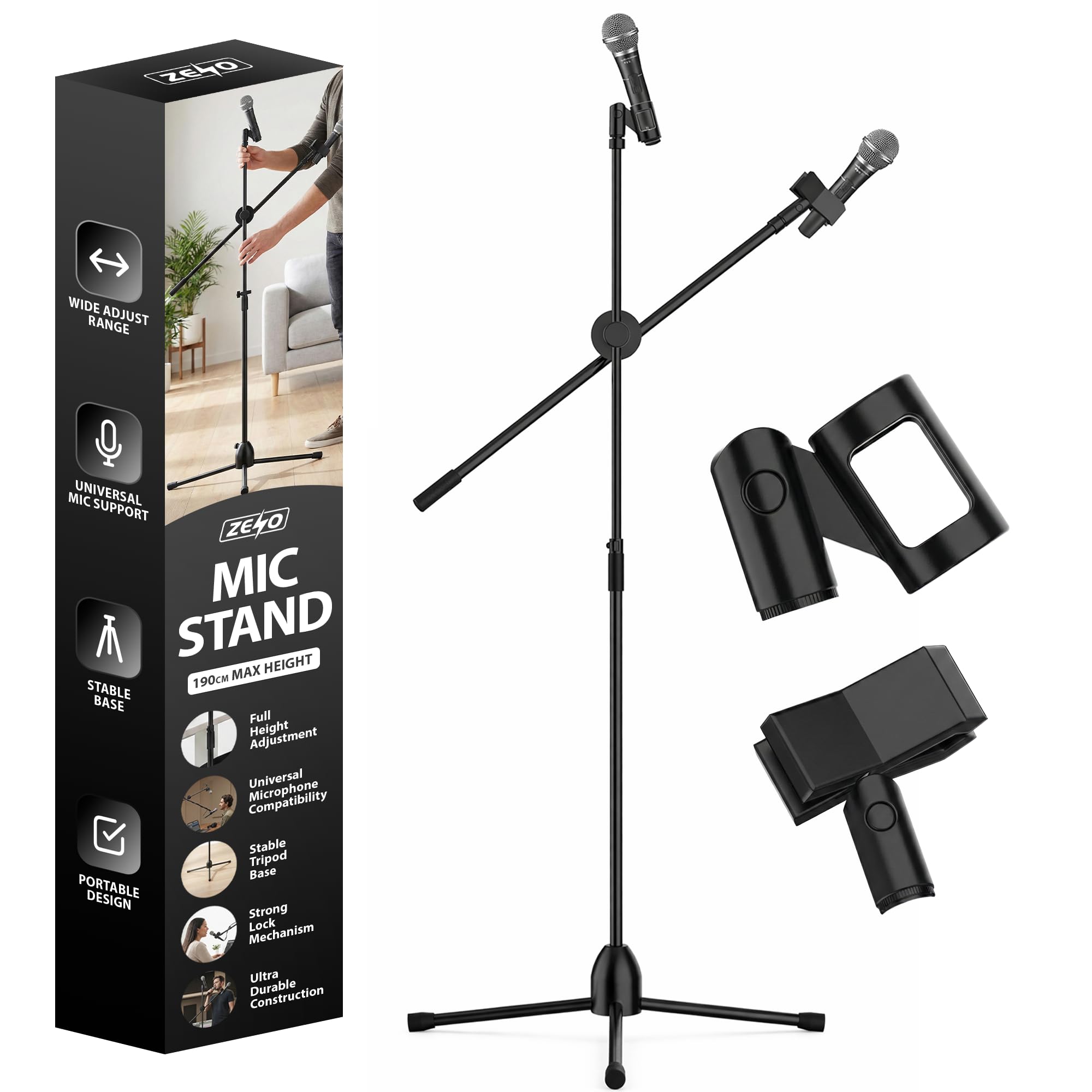 ZENO Microphone Stand Boomarm | Portable Mic Stand | Adjustable Boom Arm for Mus