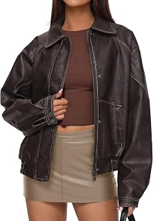 PRETTYGARDEN Faux Leather Jacket Women's Bomber Jacket Zipper Oversized Jackets Autumn Fashion Winter Coats 2025