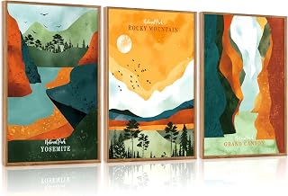 CHDITB National Parks Framed Wall Art Set Of 3,Vintage Artwork Grand Canyon Wall Decor, Yosemite Mountain Wall Painting,Watercolor Nature Art Prints For Bedroom Living Room Office Decor(12X16 Inch)