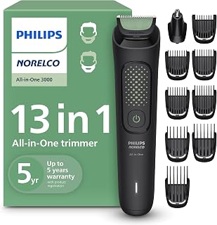 Philips Norelco All-in-One 3000 13-in-1 Trimmer, Face &amp; Hair, Comfort Tips | Men's Complete Grooming Kit, Comfort Blades, 9 Length Settings, Beard &amp; Hair Styling, Nose &amp; Ear Trimmer, 60-Minute Runtime