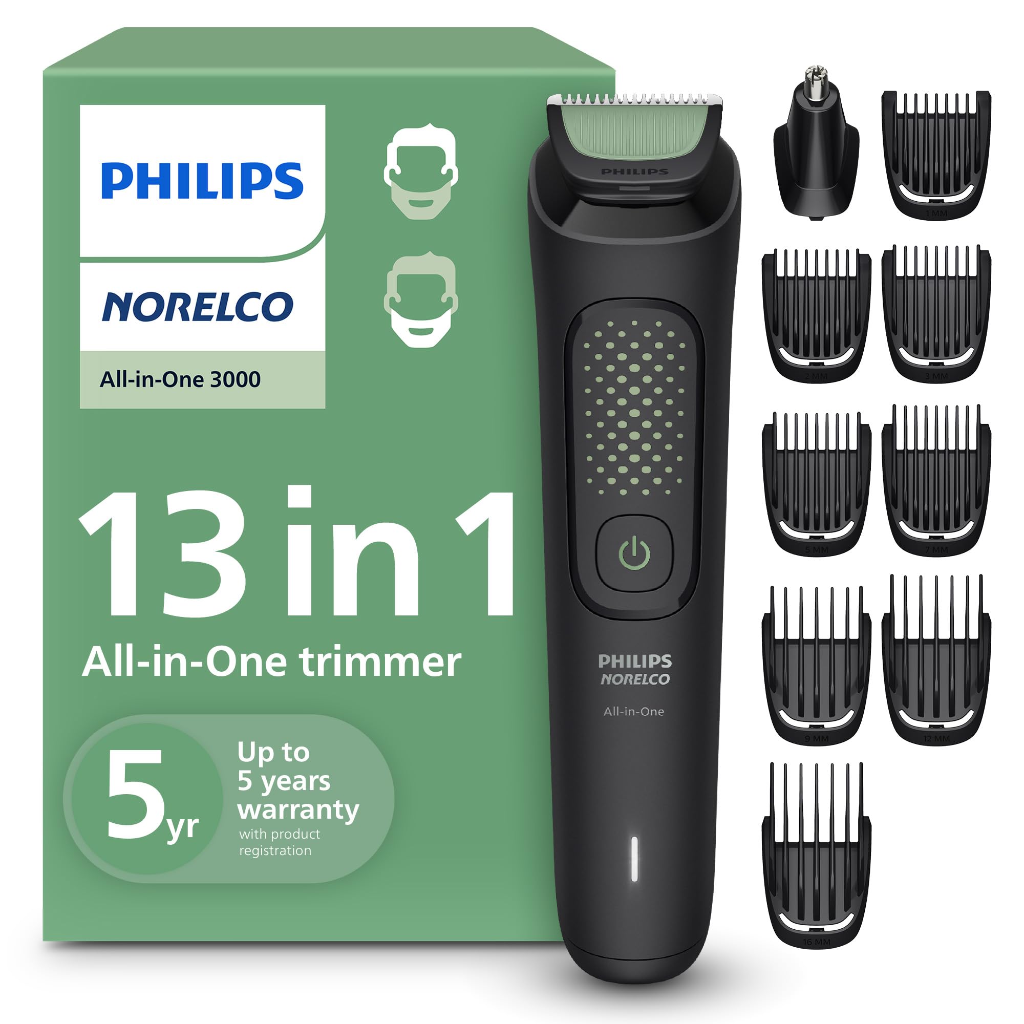 Philips Norelco All-in-One 3000 13-in-1 Trimmer, Face &amp; Hair, Comfort Tips |