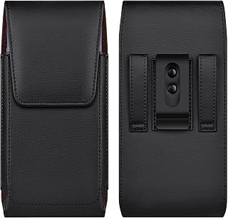 Leather Phone Holster with Belt Clip Strong Magnetic Closure for Samsung Galaxy Ultra S25 S24 S23 S22 S21 S20 A16 A15 A14 A13 Motorola G Stylus XL Black