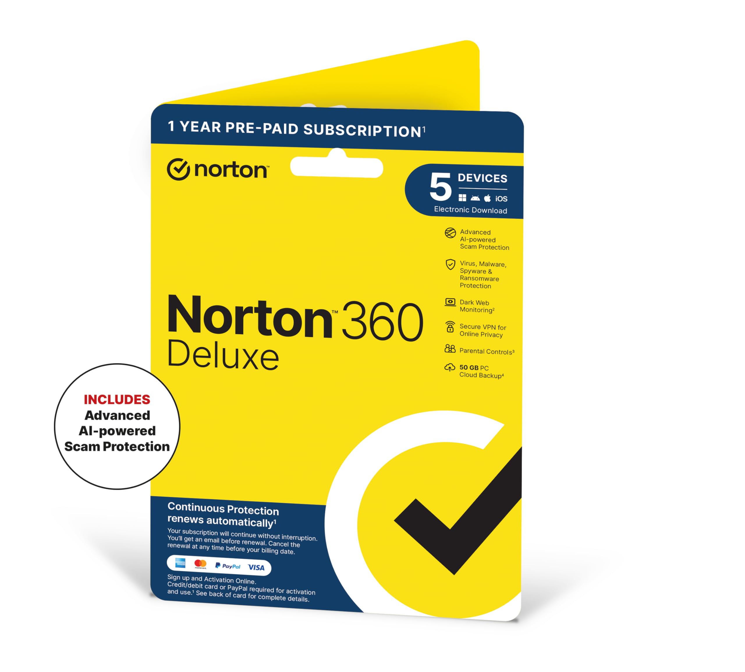 Norton 360 Deluxe 2026| 5 Devices | 1-year subscription with automatic renewal| 