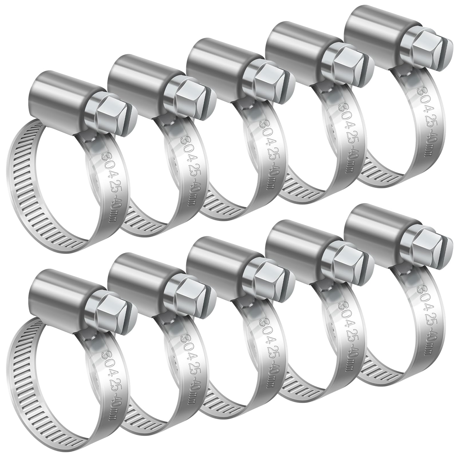 Bolatus 25-40mm Hose Clips, 10 Pcs Hose Clamps 304 Stainless Steel | Adjustable 
