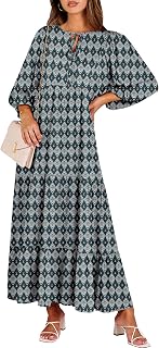 ANRABESS Womens Boho Maxi Dresses 2026 Summer V Neck Puff Sleeve Floral Flowy Swing Fall Casual Long Dress
