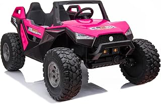 Kids Republic Off-Road Dune Buggy UTV with 2+1 Seating Position, 2-Seater 24V Electric Ride-On Vehicle for Kids with Remote Control, Music, Multiple Speeds, Spring Suspension (Pink)