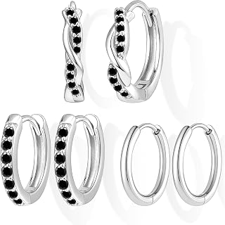 Inerney Small Sterling Silver Huggie Hoop Earrings for Women, 14K Gold Plated Earring Set Hypoallergenic Cartilage Helix Stacks, Mini Dainty Cute Trendy Birthstone Jewelry Gift for Multiple Piercings
