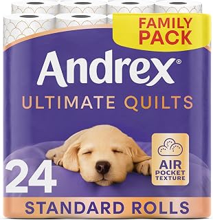 Andrex Ultimate Quilt Toilet Roll - 24 Toilet Rolls, 3-Ply, Bulk Buy | Soft, Thick Sheets, FSC Certified