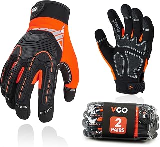 Vgo... 2 Pairs Heavy Duty Work Glove Touchscreen Gloves Anti-Vibration Protection for Construction Goalkeeper Assembly Mechanics