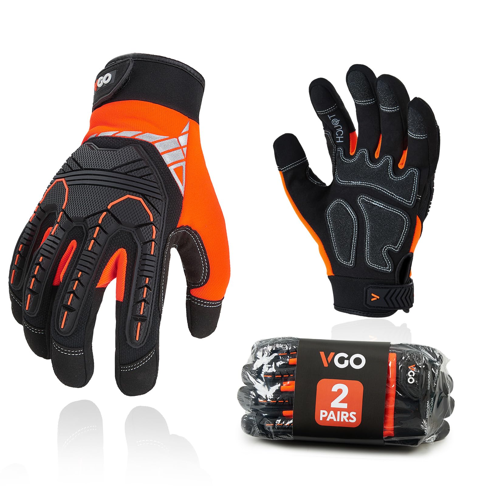 Vgo... 2 Pairs Heavy Duty Work Glove Touchscreen Gloves Anti-Vibration Protectio