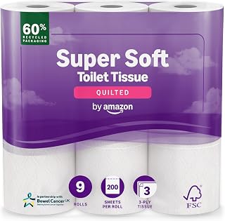 by Amazon Super Soft Toilet Tissue, 3-ply, 9 Rolls (1 Pack of 9), 200 Sheets per Roll
