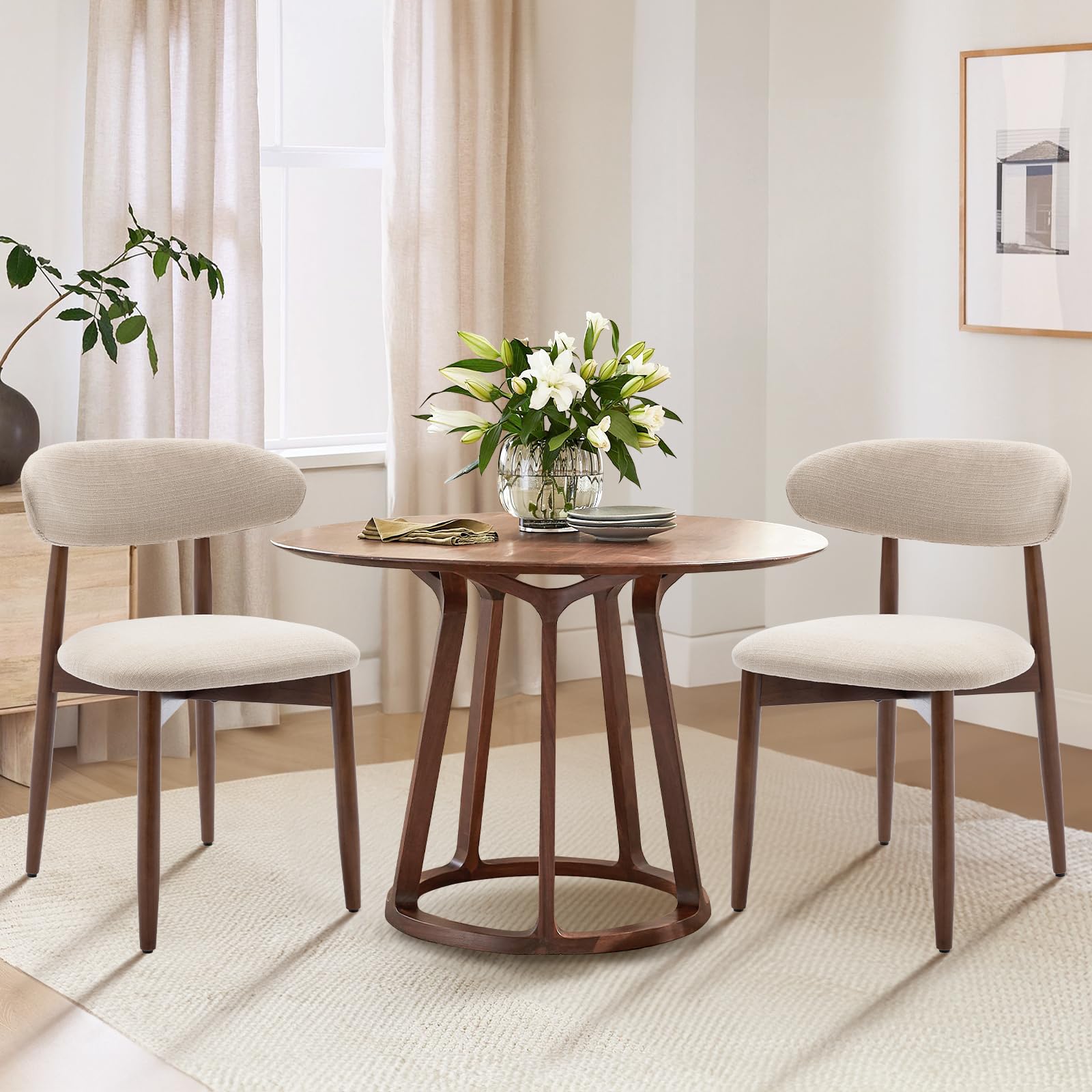 COLAMY Wooden Dining Chairs Set of 2, Modern Fabric Upholstered Kitchen Side Cha