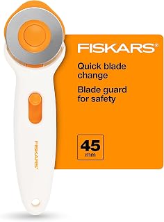 Fiskars 45mm Stick Rotary Cutter for Fabric, Arts and Crafts & Sewing | Precision-Ground Steel Blade for Long-Lasting Sharpness, Cuts Multiple Layers of Fabric, Ambidextrous, Safe Slide-Lock