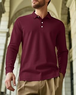 Men’s Long Sleeve Quick Dry Polo Shirts Lightweight Breathable Golf T-Shirts Fishing Athletic Performance with 3 Buttons