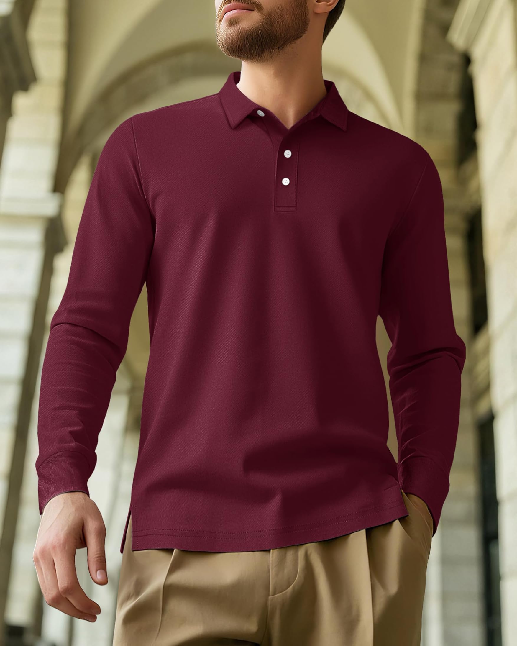 Men’s Long Sleeve Quick Dry Polo Shirts Lightweight Breathable Golf T-Shirts Fis