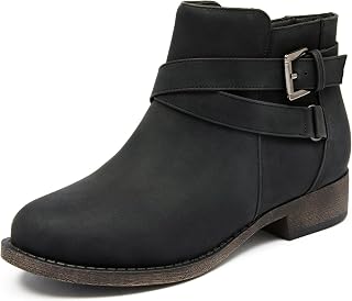 Ataiwee Women's Ankle Boots Faux Leather Low Heel Zip Booties.