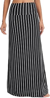 EXCHIC Women's Comfortable Elastic High Waist Maxi Skirt Boho Flared A-Line Long Yoga Skirts