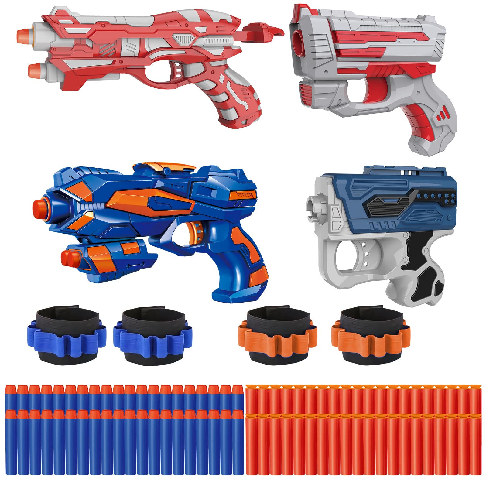 Kasebro 4 Pack Blaster Set for Kids Team Battle with 80 Darts & Wrist Bands | Pe