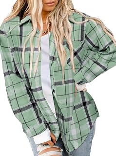 Asiertiy Women's Buffalo Check Flannel Shirt Long Sleeve Button Down Collar Lightweight Tops (S-2XL)