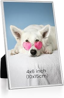 4"x6" (10x15cm) Metal Picture Frame with HD-Tempered Glass, Thin Edge Photo Frames with Delicate Beading Decoration and Soft Velvet Backing for Tabletop and Wall Mount Display, Silver