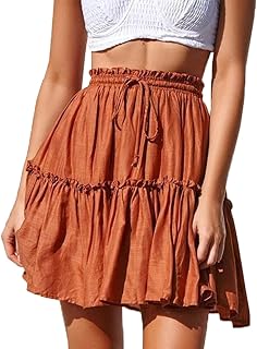Hoerev Women Girls Floral Flared Short Skirt Cute High Waist Ruffle Beach Mini Skirt