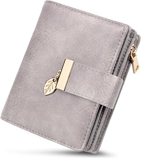 HUANLANG Petit portefeuille pour femme en cuir avec blocage RFID - Porte-cartes de crédit à deux volets - Poche zippée avec fenêtre pour carte d'identité, gris clair, Tendance