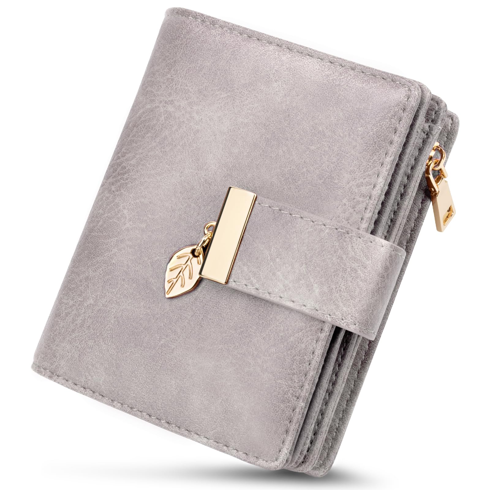 HUANLANG Petit portefeuille pour femme en cuir avec blocage RFID - Porte-cartes 