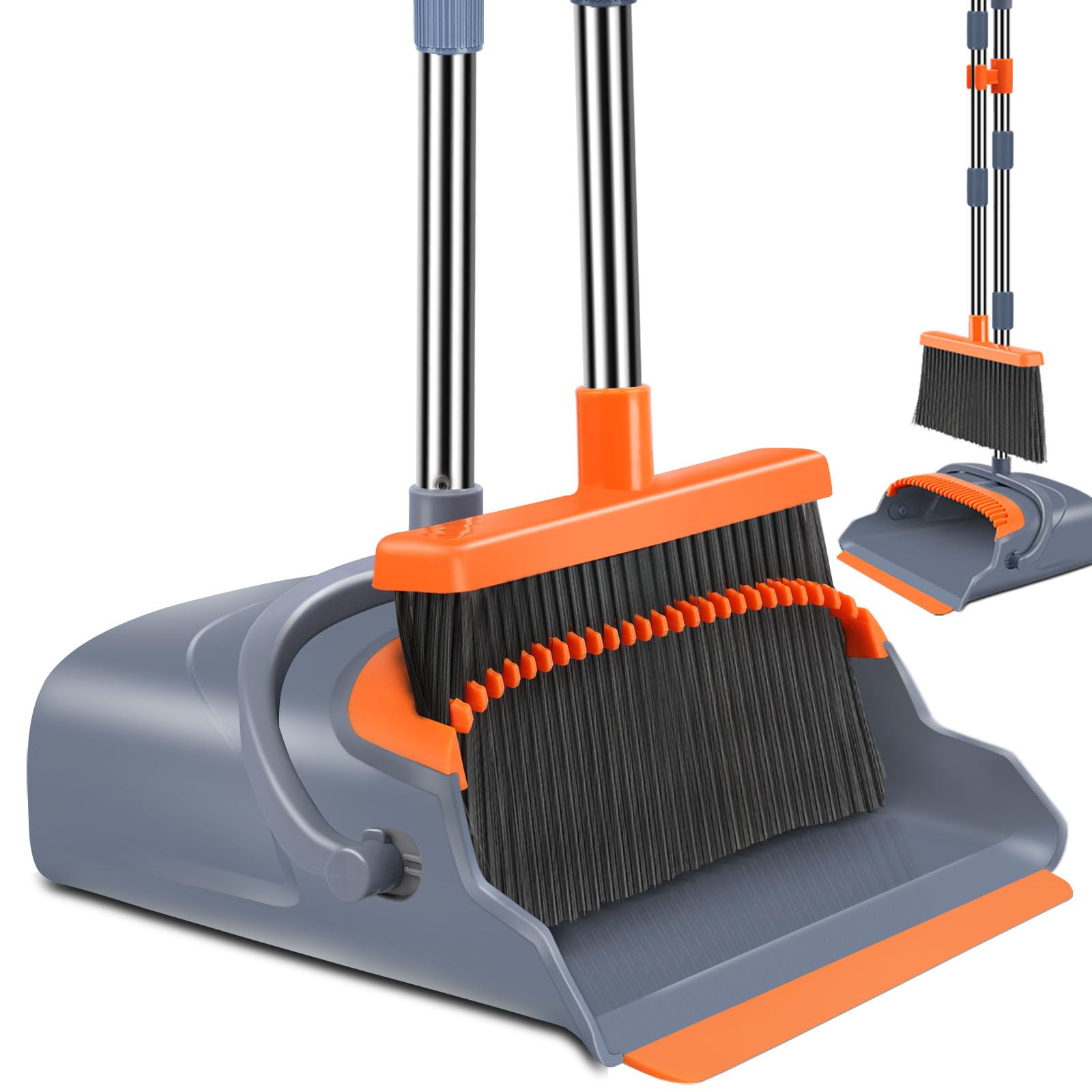 kelamayi Upgrade Broom and Dustpan Set, Self-Cleaning with Dustpan Teeth, Indoor