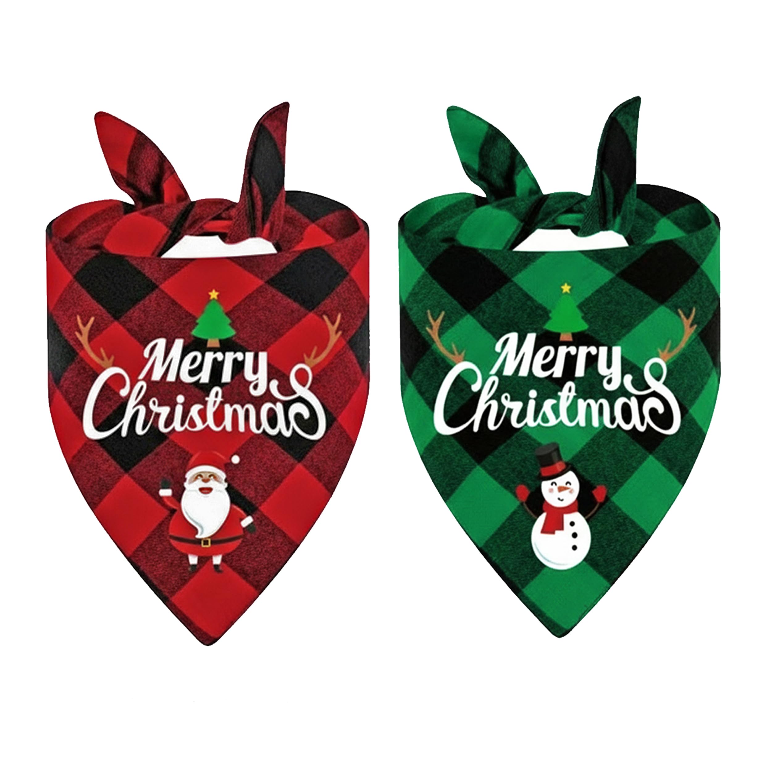 2 Pack Dog Christmas Bandana Classic Plaid Pet Scarf Triangle Bibs Kerchief Merr
